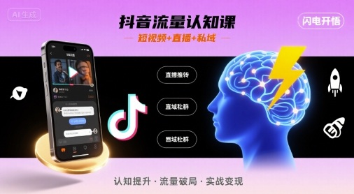 抖音流量认知课，短视频+直播+私域，认知提升，闪电开悟-驿想项目网