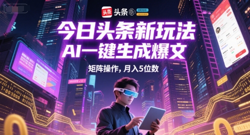 今日头条新玩法，AI一键生成爆文，矩阵操作，月入5位数-驿想项目网