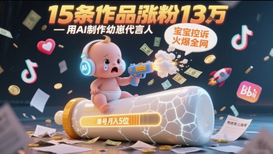 用AI制作幼崽代言人，宝宝的控诉火爆全网，15条作品涨粉13W，单号月入5位数实操教程-驿想项目网