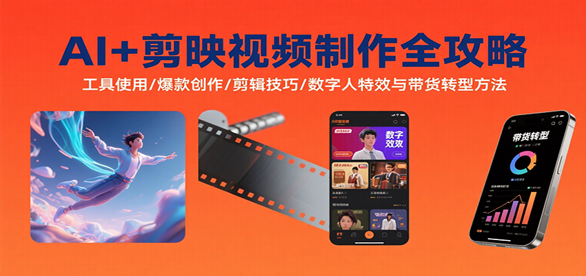 AI+剪映视频制作全攻略：工具使用/爆款创作/剪辑技巧/数字人特效与带货转型方法-驿想项目网