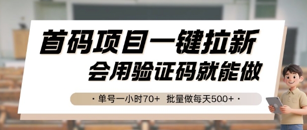 首码项目一键拉新，会用验证码就能做 单号一小时70+，批量做每天5张【揭秘】-驿想项目网