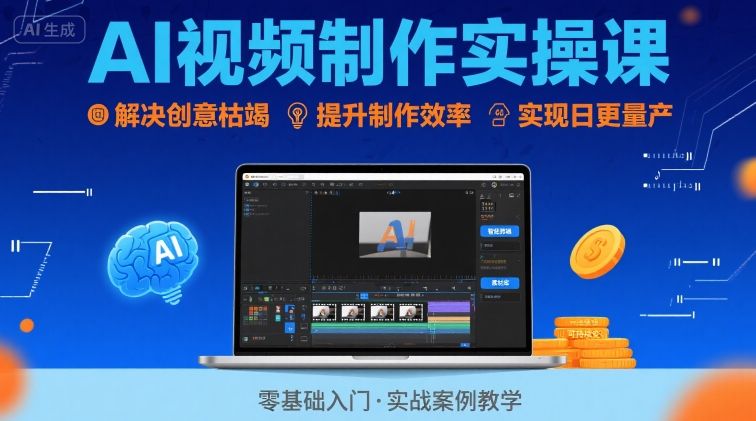Ai视频制作实操课，解决创意枯竭、效率低下痛点，实现日更量产可持续变现-驿想项目网