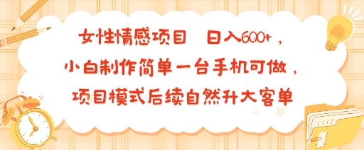 女性情感项目 小白制作简单一台手机可做 项目模式后续自然升大客单 日入6张-驿想项目网