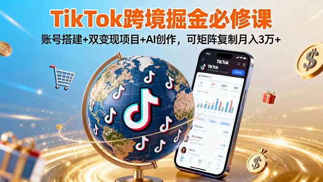 （16003期）TikTo跨境掘金必修课，账号搭建+双变现项目+AI创作，可矩阵复制月入3万+-驿想项目网