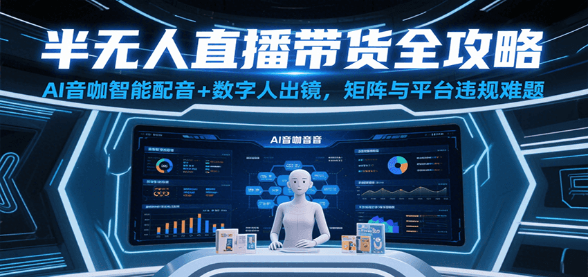 半无人直播带货全攻略：AI音咖智能配音+数字人出镜，解决账号矩阵与平台违规难题-驿想项目网