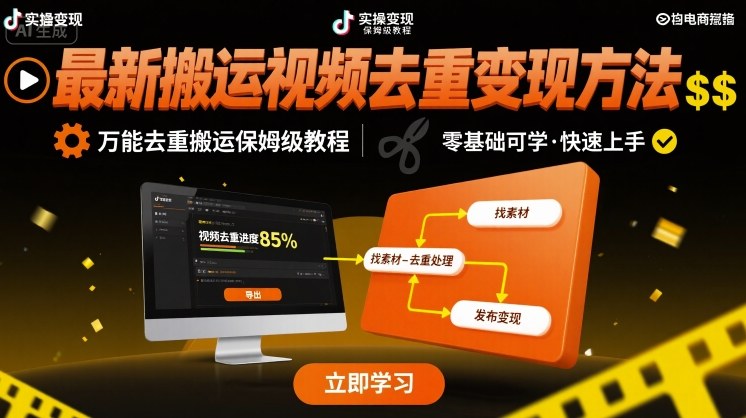 最新搬运视频去重变现方法，万能去重搬运保姆级教程-驿想项目网