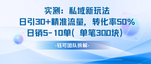 实测私域新玩法日引30加精准流量转化率50%日销5-10单每笔3张-驿想项目网