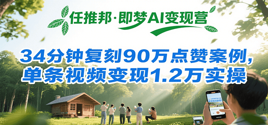 任推邦·即梦AI变现营，34分钟复刻90万点赞案例，单条视频变现1.2万实操-驿想项目网