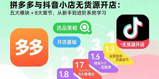 （15805期）拼多多与抖音小店无货源开店：五大模块+8大章节，从新手到进阶系统学习-驿想项目网