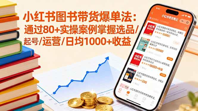 （16015期）小红书图书带货爆单法：通过80+实操案例掌握选品/起号/运营/日均1000+收益-驿想项目网