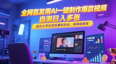 全网首发用AI一键制作爆款视频，自测日入多张，适合大学生宝妈兼职创业，保姆级教程-驿想项目网