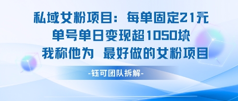 私域女粉项目：每单固定21块，单日变现超1k+，最好做的女粉项目-驿想项目网
