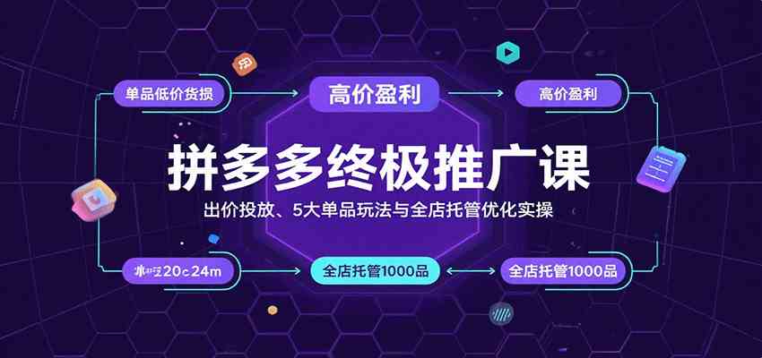 拼多多终极推广课：出价投放、5大单品玩法与全店托管优化实操-驿想项目网