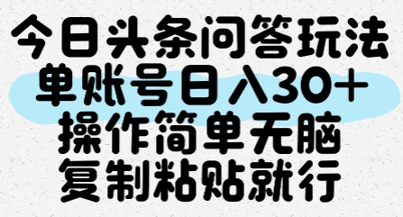 今日头条问答玩法，单账号日入30+，操作简单无脑复制粘贴就行-驿想项目网