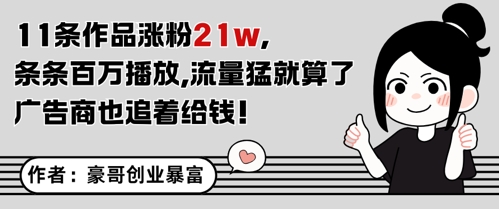 11条作品涨粉21W，条条百W播放，流量猛就算了，广告商也追着给钱-驿想项目网