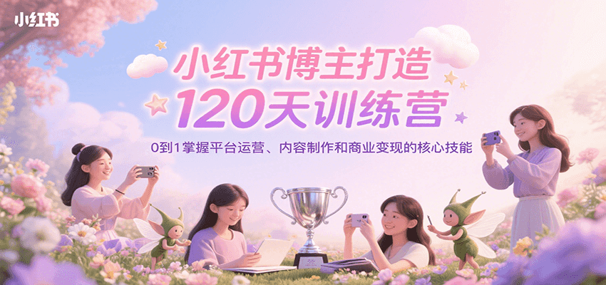 小红书博主打造120天训练营，0到1掌握平台运营、内容制作和商业变现-驿想项目网