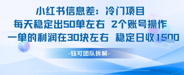 小红书信息差冷门项目一单利润30块每天稳定1.5k左右2个账号操作-驿想项目网