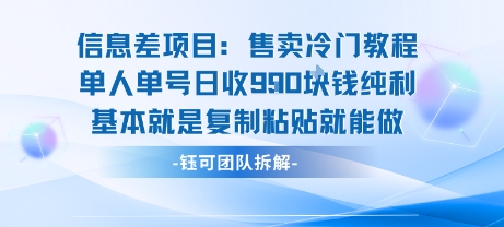 信息差项目：售卖冷门教程单人单号日收9张纯利基本就是复制粘贴就能做-驿想项目网