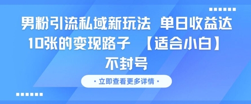男粉引流私域新玩法，单日收益达10张的变现路子 【适合小白】不封号-驿想项目网