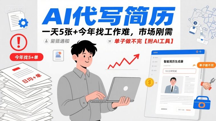 AI代写简历，一天5张+今年找工作难，市场刚需，单子做不完【附AI工具】-驿想项目网