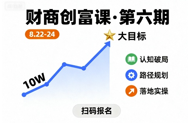 财商创富课第六期8月22-24号，如何从10W起步，一步步实现大目标-驿想项目网