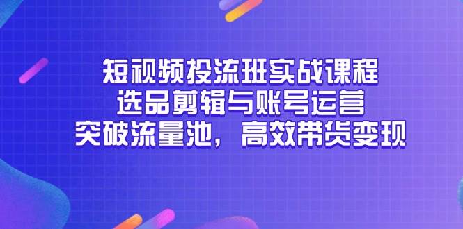 （14868期）短视频投流班实战课程，选品剪辑与账号运营，突破流量池，高效带货变现-驿想项目网