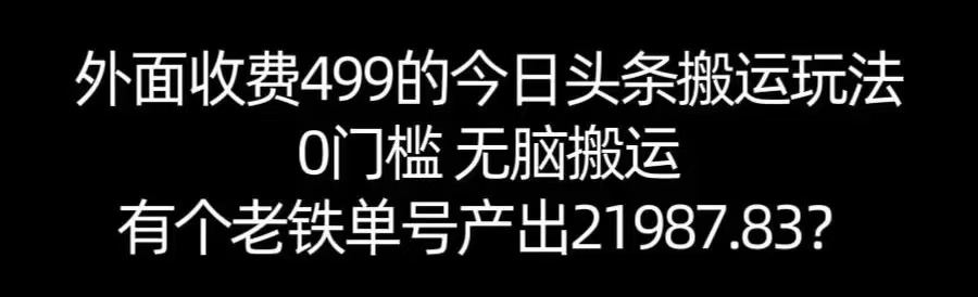 【168网创11期】单号产出21987.83？0门槛无脑搬运，外面收费499的今日头条搬运玩法！-驿想项目网