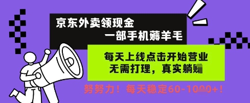 京东外卖领现金，一部手机薅羊毛，每天上线动动手指，无需打理，每天保底60+，每天就是如此轻松【揭秘】-驿想项目网