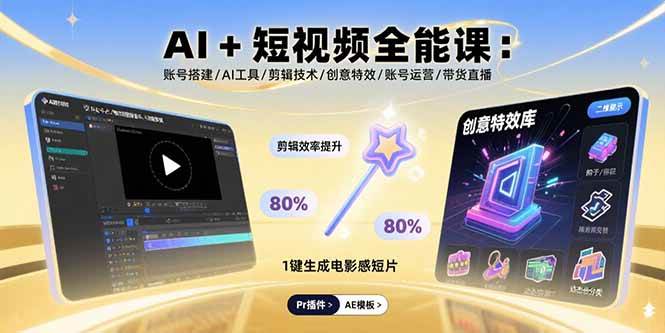（15862期）AI+短视频全能课：账号搭建/AI工具/剪辑技术/创意特效/账号运营/带货直播-驿想项目网