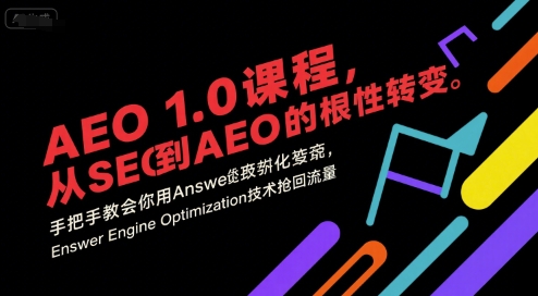 AEO 1.0 课程，从SEO到AE0的基命性转变，手把手教会你用AnswerEngineOptimization技术抢回流量-驿想项目网
