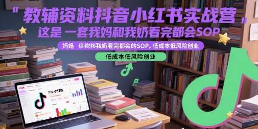 教辅资料抖音小红书实战营，这是一套我妈和我奶看完都会的SOP，低成本低风险创业（更新）-驿想项目网