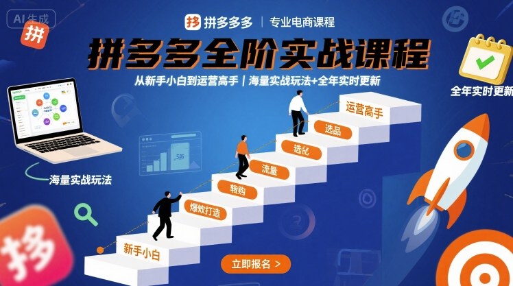 拼多多全阶实战课程，从新手小白到运营高手，海量实战玩法+全年实时更新【2025年9月更新】-驿想项目网
