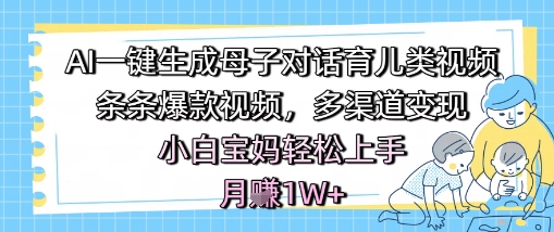 AI一键生成母子对话育儿类视频，条条爆款视频，多渠道变现，小白宝妈轻松上手，月入1W+-驿想项目网