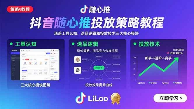 （15828期）抖音随心推投放策略教程：涵盖工具认知、选品逻辑和投放技术三大核心模块-驿想项目网