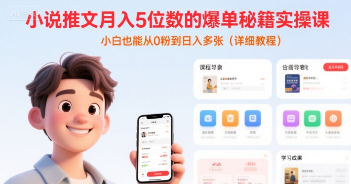 小说推文月入5位数的爆单秘籍实操课，，小白也能从0粉到日入多张(详细教程)-驿想项目网