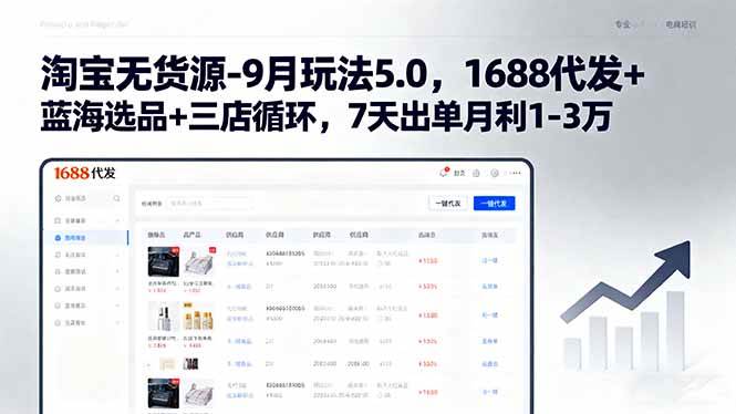 （15972期）淘宝无货源-9月玩法5.0，1688代发+蓝海选品+三店循环，7天出单月利1-3万-驿想项目网