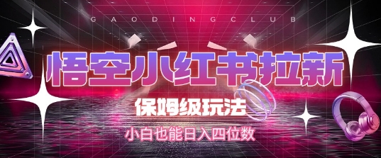 悟空小红书拉新，保姆级玩法，小白也能日入四位数-驿想项目网