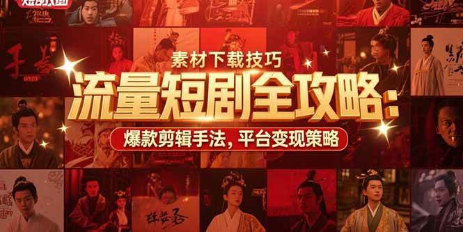 （15431期）流量短剧全攻略：素材下载技巧，爆款剪辑手法，平台变现策略-驿想项目网