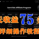 我在Earnvids每天兼职赚75美金的详细操作教程，提款记录展示，亲测提现到账全过程！-驿想项目网