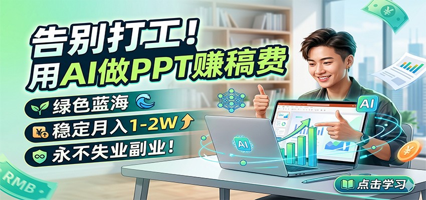告别打工！用AI做PPT赚稿费，绿色蓝海，稳定月入1-2W，永不失业副业！-驿想项目网