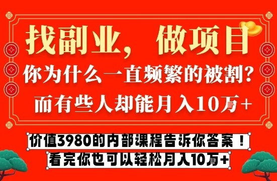 价值3980的网创内部课程，告诉你互联网创业月入10个W的秘密【揭秘】-驿想项目网