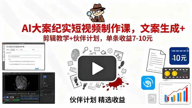 图片[1]-（15992期）AI大案纪实短视频制作课，文案生成+剪辑教学+伙伴计划，单条收益7-10元-驿想项目网
