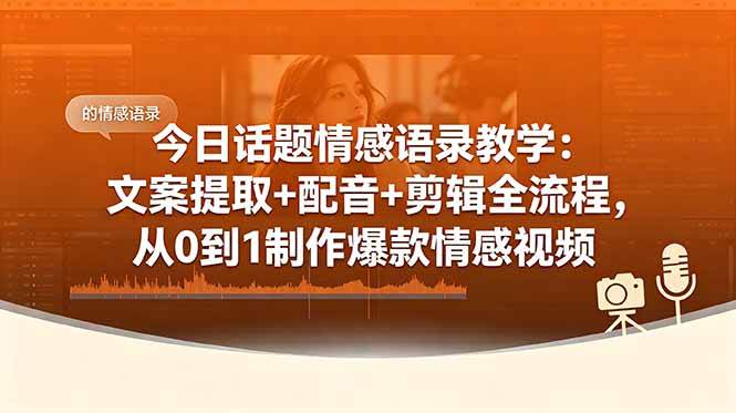（18719期）今日话题情感语录教学：文案提取+配音+剪辑全流程，从0到1制作爆款情感视频-驿想项目网