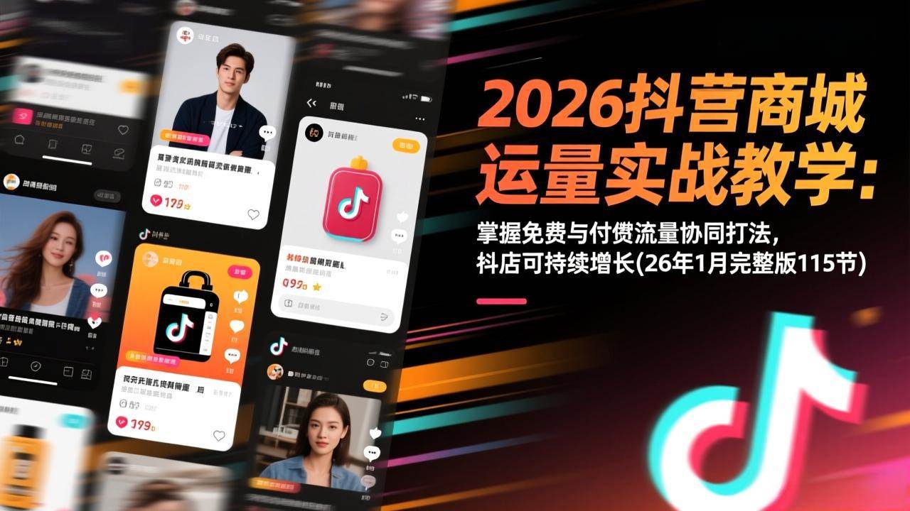 （17165期）2026抖音商城运营实战教学：掌握免费与付费流量协同打法，抖店可持续增长(26年1月完整版115节)-驿想项目网