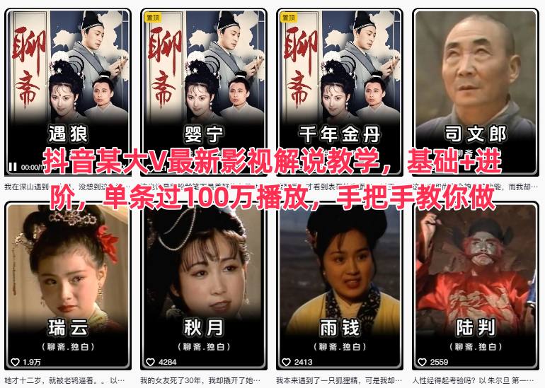 抖音某大V最新影视解说教学,基础+进阶,单条过100万播放,手把手教你做-驿想项目网