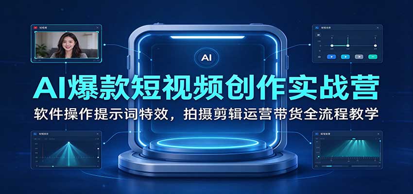 AI爆款短视频创作实战营：软件操作提示词特效，拍摄剪辑运营带货全流程教学-驿想项目网