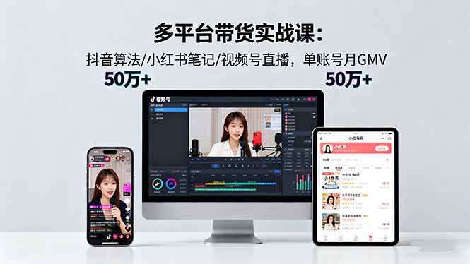 （16254期）多平台带货实战课18.0：抖音算法/小红书笔记/视频号直播，单账号月GMV50w+-驿想项目网