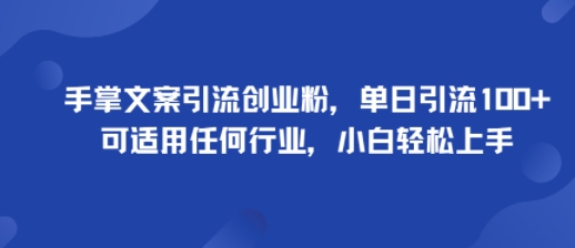 手掌文案引流创业粉，单日引流100+，可适用任何行业，小白轻松上手-驿想项目网