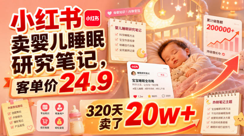 小红书卖婴儿睡眠研究笔记，客单价24.9，320天卖了20w+-驿想项目网