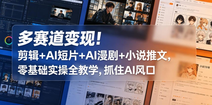 多赛道变现！剪辑+AI短片+AI漫剧+小说推文，零基础实操全教学，抓住AI风口-驿想项目网